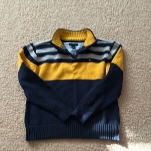 Tommy Hilfiger Men's Navy and Yellow Zip-Up Sweater